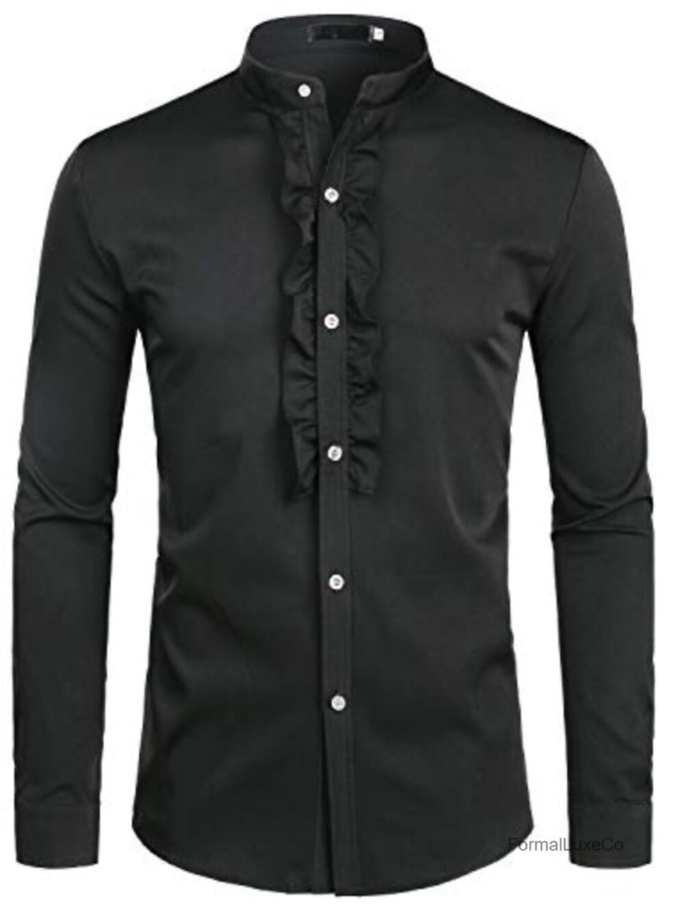 Mens Slim Fit Long Sleeve Tuxedo Dress Shirt Ruffle Button Down Prom Party